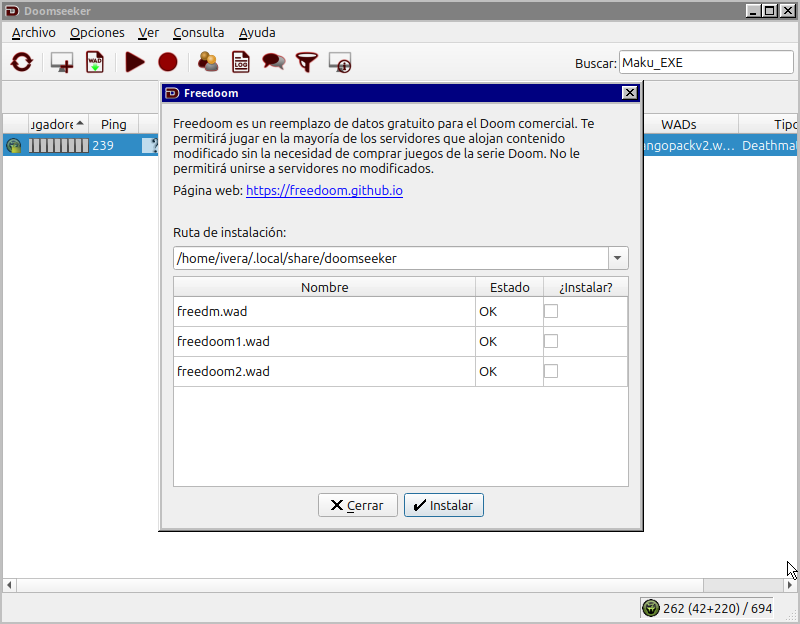 Captura de pantalla de DoomSeeker