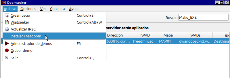 Captura de pantalla de DoomSeeker